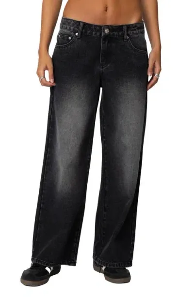 Edikted Magda Low Rise Wide Jeans In Black-washed