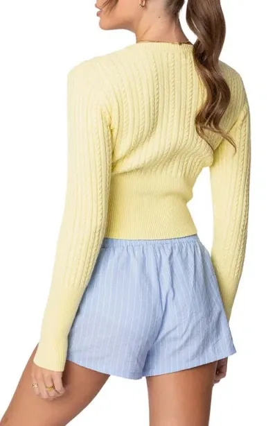 Edikted Mallory Cable Stitch Crop Sweater In Yellow