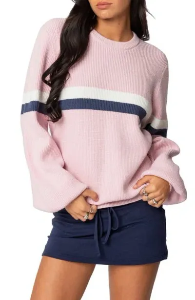 Edikted Nautical Stripe Oversize Sweater In Pink