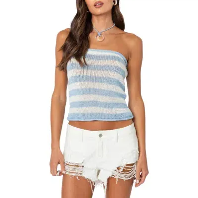 Edikted Nox Stripe Crop Knit Tube Top In Blue And White