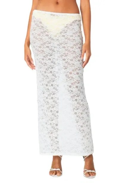 Edikted Oceana Sheer Lace Cover-up Maxi Skirt In White