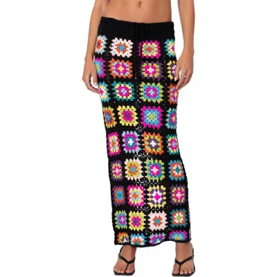 Edikted Patchwork Crochet Maxi Skirt In Mix