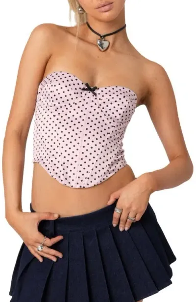 Edikted Polka Dot Satin Crop Corset Top In Light Pink