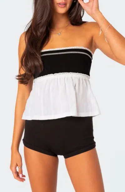 Edikted Rena Rib Peplum Tube Top In Black And White