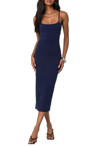 Edikted Stretch Cotton Midi Slipdress In Navy