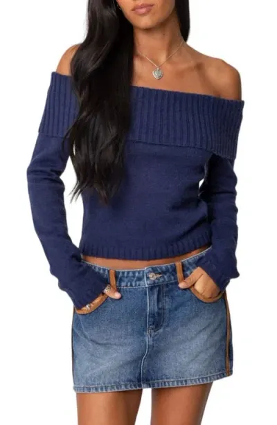 Edikted Tamara Foldover Knit Top In Navy