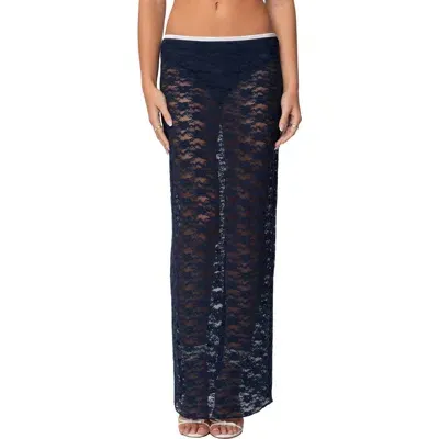 Edikted Vara Sheer Lace Maxi Skirt In Navy