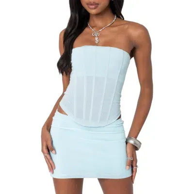 Edikted Vega Strapless Mesh Corset Top In Light Blue