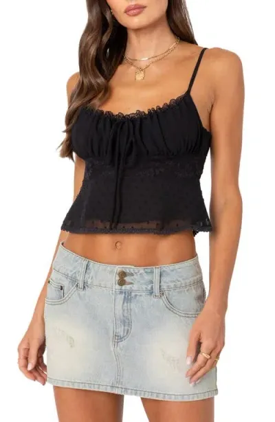 Edikted Wendy Tie Back Lace Crop Camisole In Black