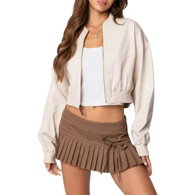 Edikted Zarria Crop Bomber Jacket In Beige