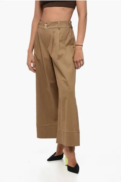 Edra Wide-leg Cropped Pants With Pleats In Gray