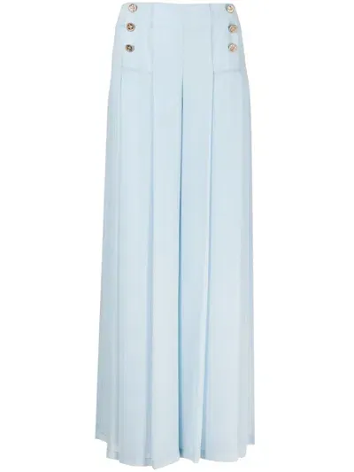 Edward Achour Paris Button-detailed Wide Leg Trousers In Blue