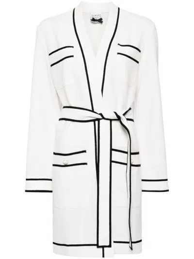 Edward Achour Paris Contrasting-trim Belted Coat In White