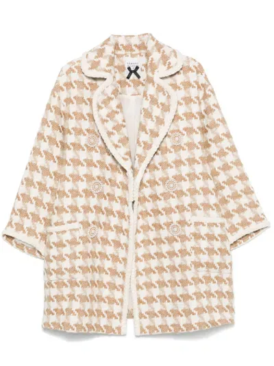 Edward Achour Paris Houndstooth Coat In Neutrals