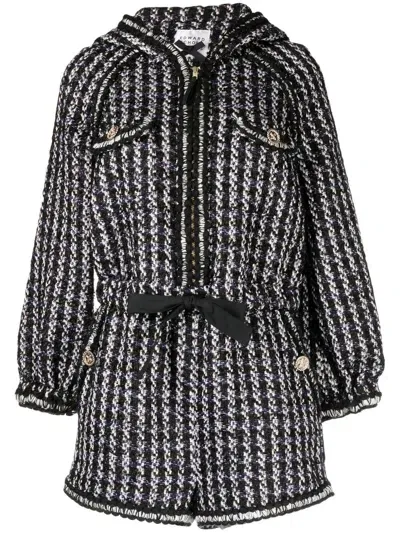 Edward Achour Paris Tweed Hooded Short Jumpsuit In Black