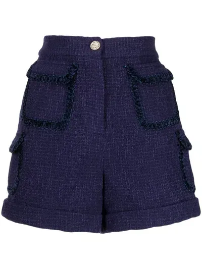 Edward Achour Paris Tweed Pocketed Shorts In Blau