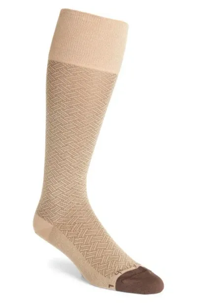 Edward Armah Basketweave Pattern Compression Dress Socks In Neutral