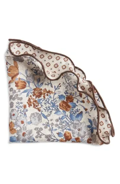 Edward Armah Floral & Diamond Medallion Reversible Silk Pocket Circle In Beige