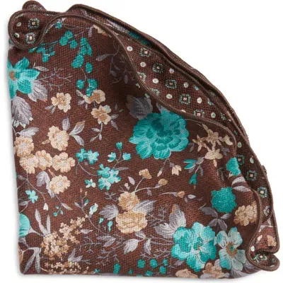 Edward Armah Floral & Diamond Medallion Reversible Silk Pocket Circle In Brown