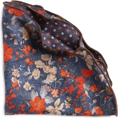 Edward Armah Floral & Diamond Medallion Reversible Silk Pocket Circle In Denim