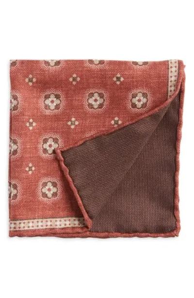 Edward Armah Foulard Reversible Silk Pocket Square In Cinnamon