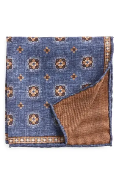 Edward Armah Foulard Reversible Silk Pocket Square In Denim