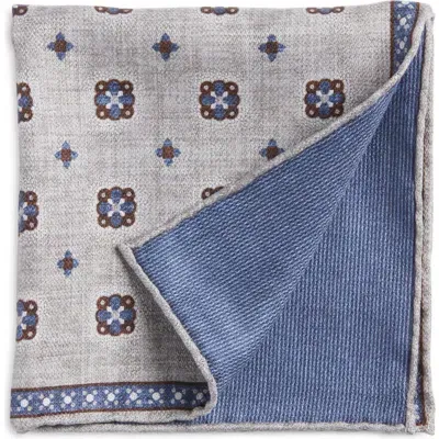 Edward Armah Foulard Reversible Silk Pocket Square In Grey