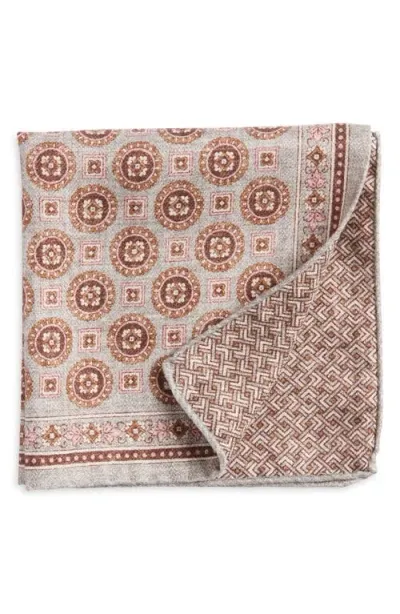 Edward Armah Medallion Neat Reversible Silk Pocket Square In Grey