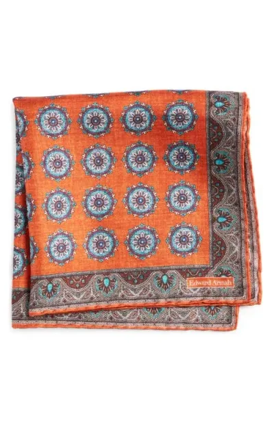 Edward Armah Medallion Silk Pocket Square In Orange