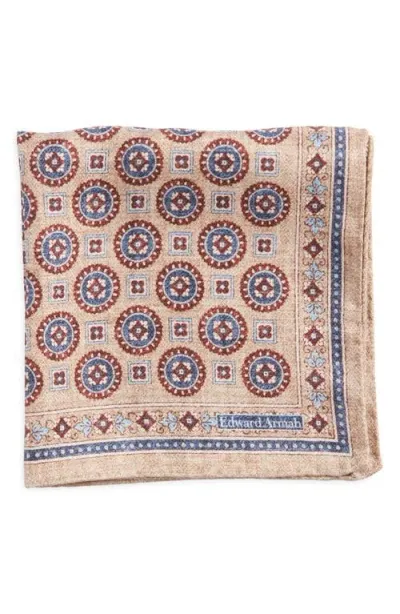 Edward Armah Medallion Silk Pocket Square In Tan