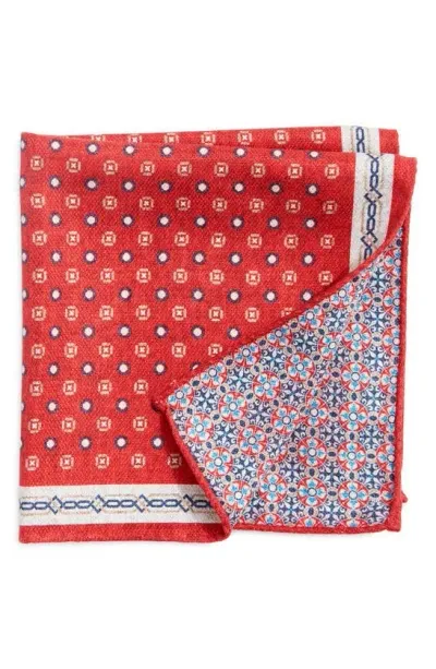 Edward Armah Neat & Arabesque Prints Reversible Silk Pocket Square In Red