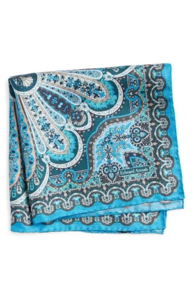 Edward Armah Neat Silk Pocket Square In Blue