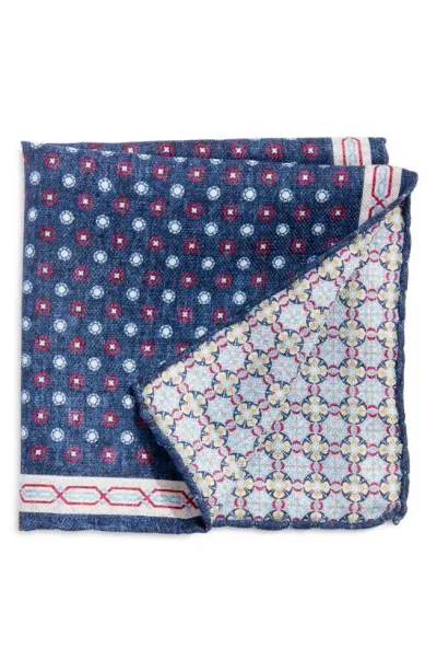 Edward Armah Neat Silk Pocket Square In Navy