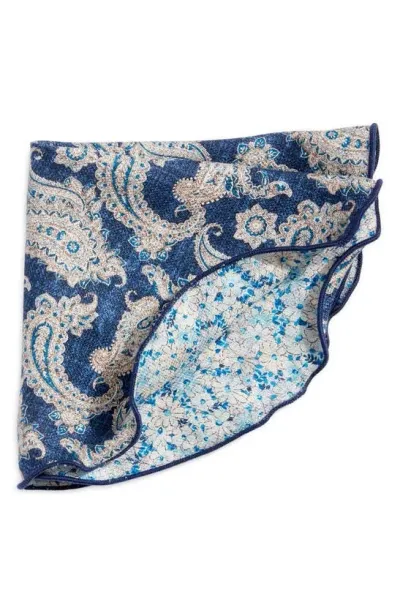 Edward Armah Paisley & Floral Prints Reversible Silk Pocket Circle In Denim