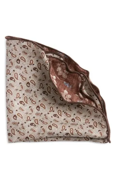 Edward Armah Paisley & Leaf Print Reversible Silk Pocket Circle In Grey