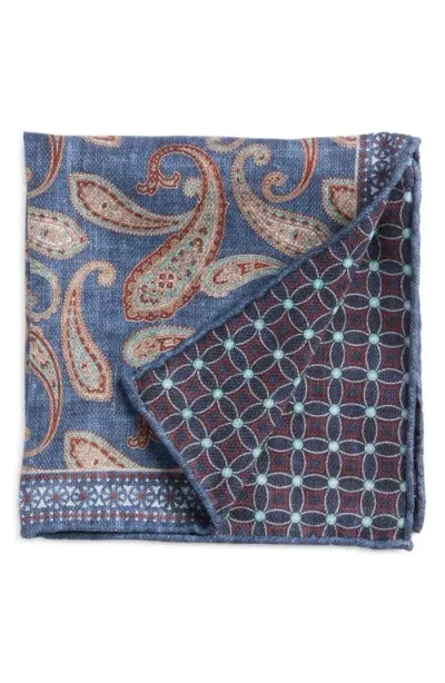 Edward Armah Paisley Reversible Silk Pocket Square In Denim