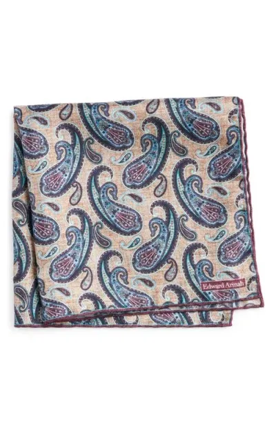 Edward Armah Paisley Silk Pocket Square In Denim