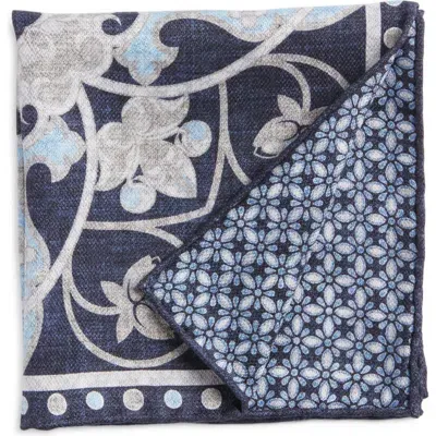 Edward Armah Paisley Vine Reversible Silk Pocket Square In Navy