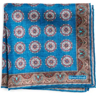 Edward Armah Persian Design Silk Pocket Square In Blue