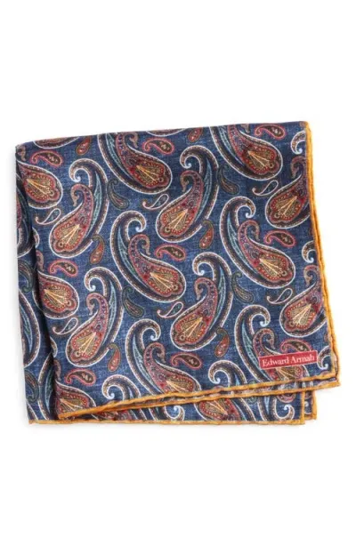 Edward Armah Persian Design Silk Pocket Square In Blue/rose