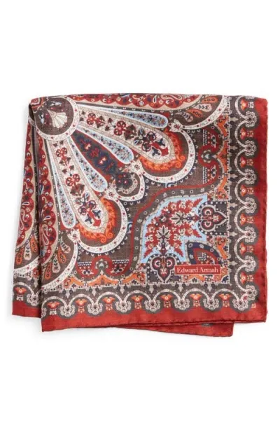 Edward Armah Persian Design Silk Pocket Square In Rust