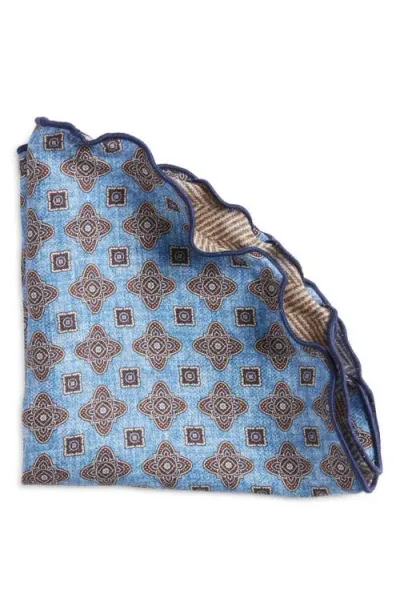 Edward Armah Quatrefoile Herringbone Reversible Silk Pocket Circle In Blue