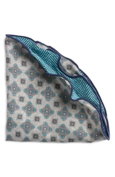 Edward Armah Quatrefoile Herringbone Reversible Silk Pocket Circle In Grey