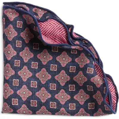 Edward Armah Quatrefoile Herringbone Reversible Silk Pocket Circle In Navy