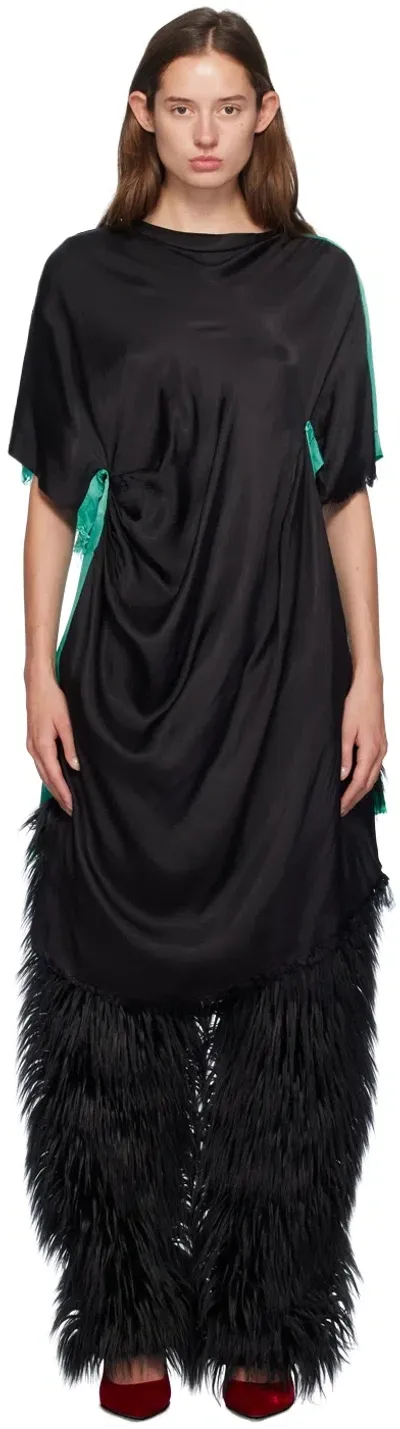 Edward Cuming Black & Green Shadow Midi Dress In Black/aqua Green