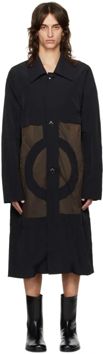 Edward Cuming Black Wet Collage Coat In Black/khaki Grey