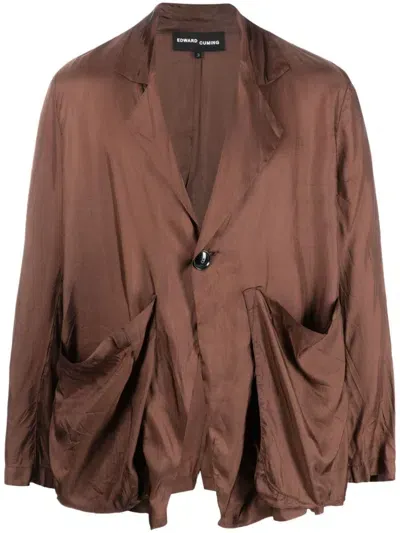 Edward Cuming Cinched Sag Long-sleeved Blazer In Brown