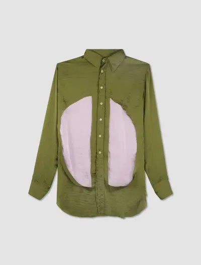 Edward Cuming Patchwork-detailing Shirt In Khaki-green-lilac