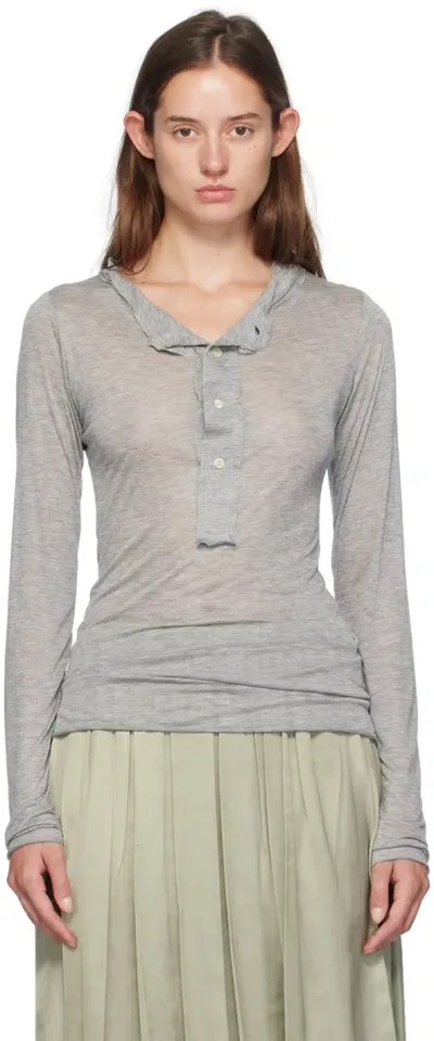 Edward Cuming Gray Raw Stack Henley In Grey Marl