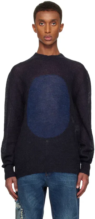 Edward Cuming Navy Open Heart Sweater In Navy/ Blue